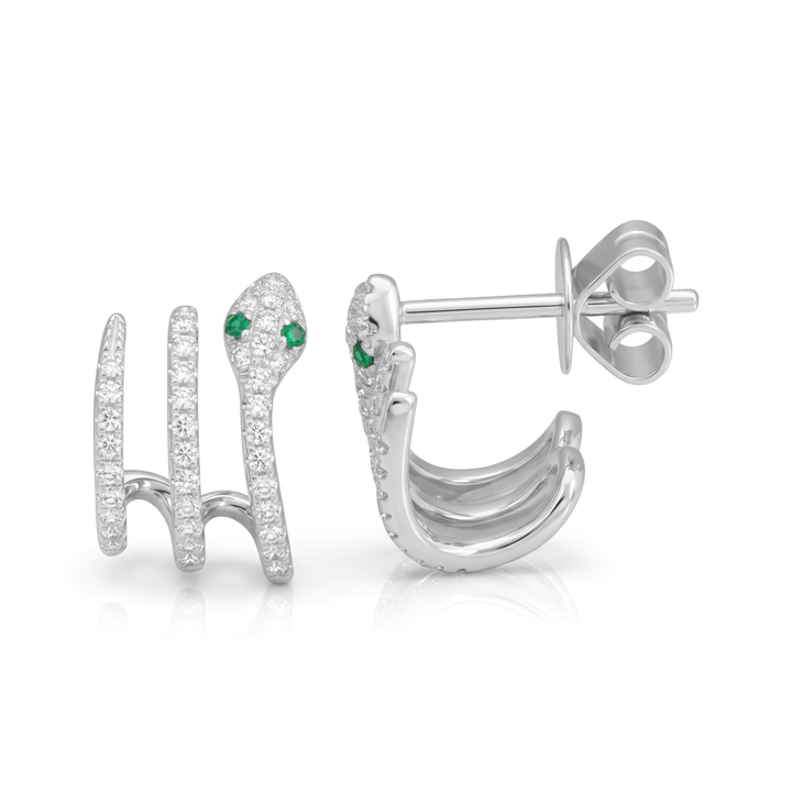 Diamond Snake Lobe Stud Earrings / Green Eye