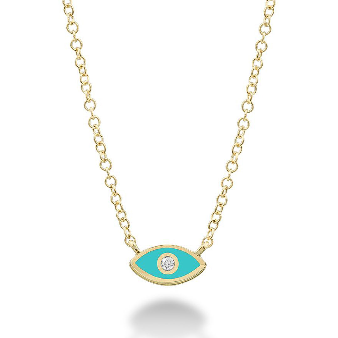Evil Eye Diamond & Turquoise Enamel Necklace