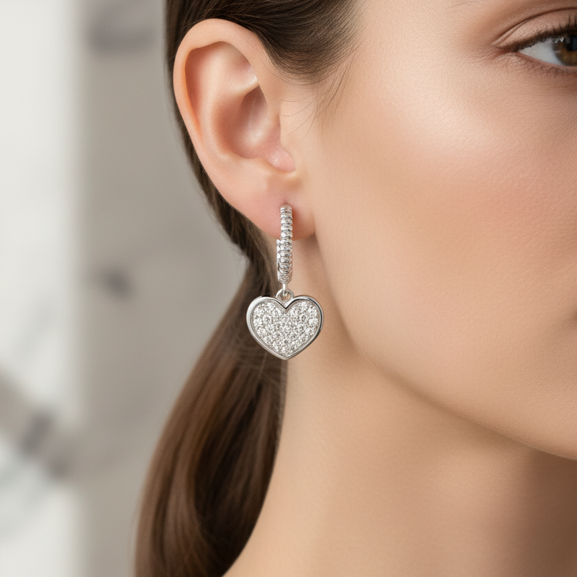 Miss Mimi Heart Pave Zirconia Dangling Earrings