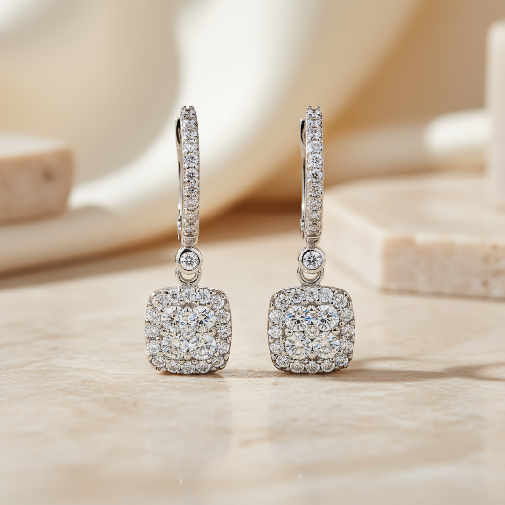 Miss Mimi Dangling Cushion Shape Huggie Earrings