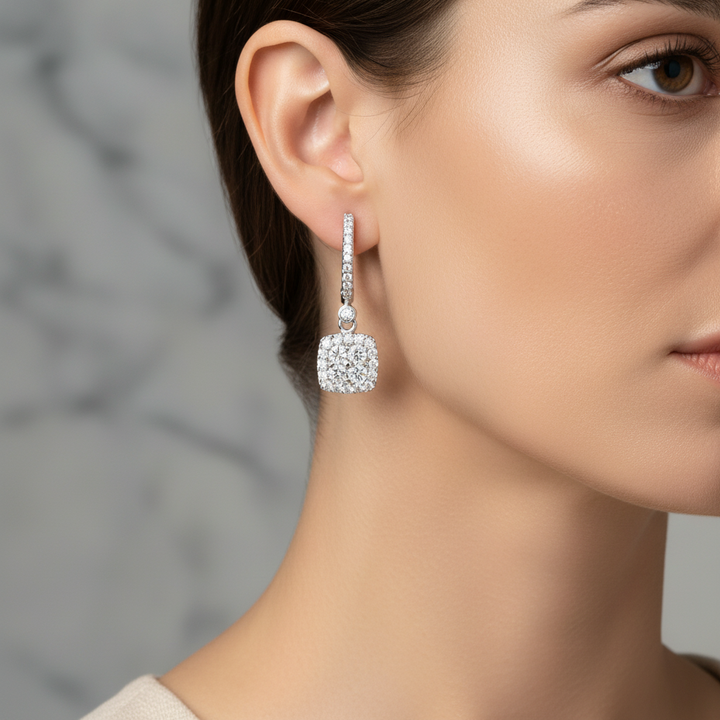 Miss Mimi Dangling Cushion Shape Huggie Earrings