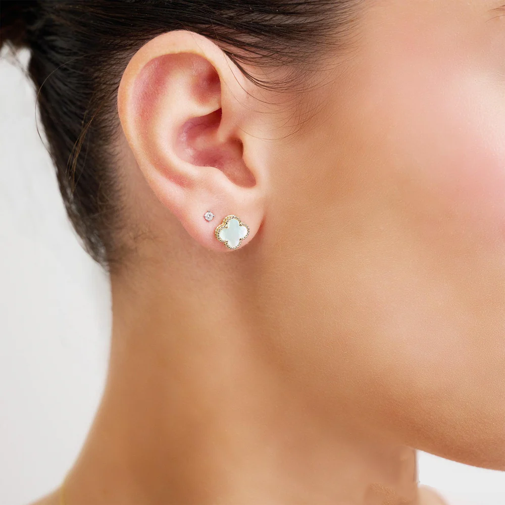Mother Of Pearl Clover Stud Earrings