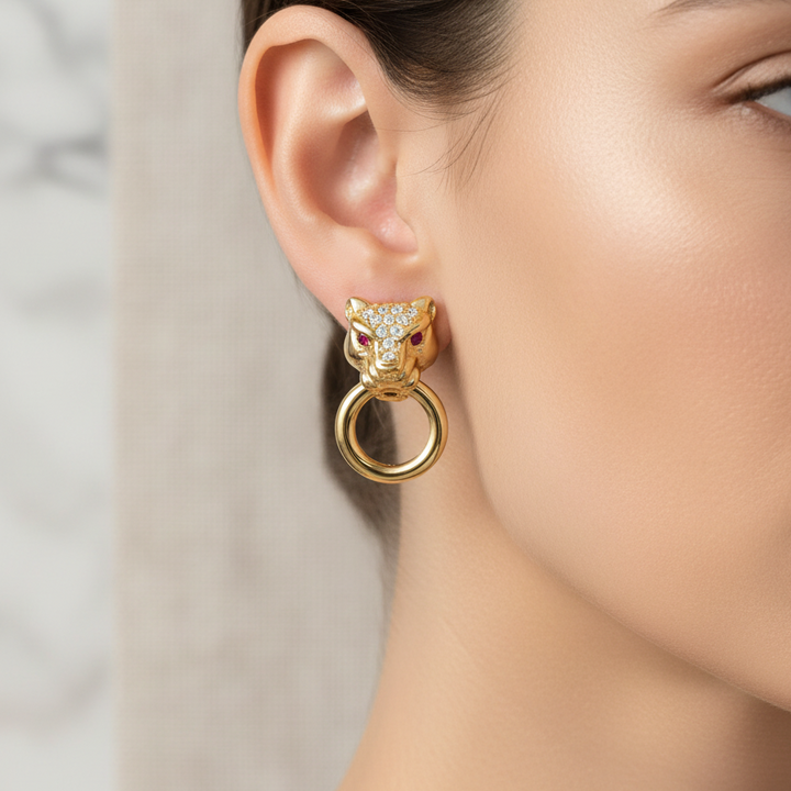 Miss Mimi Classic Lionesse Stud Earrings with Red Eyes