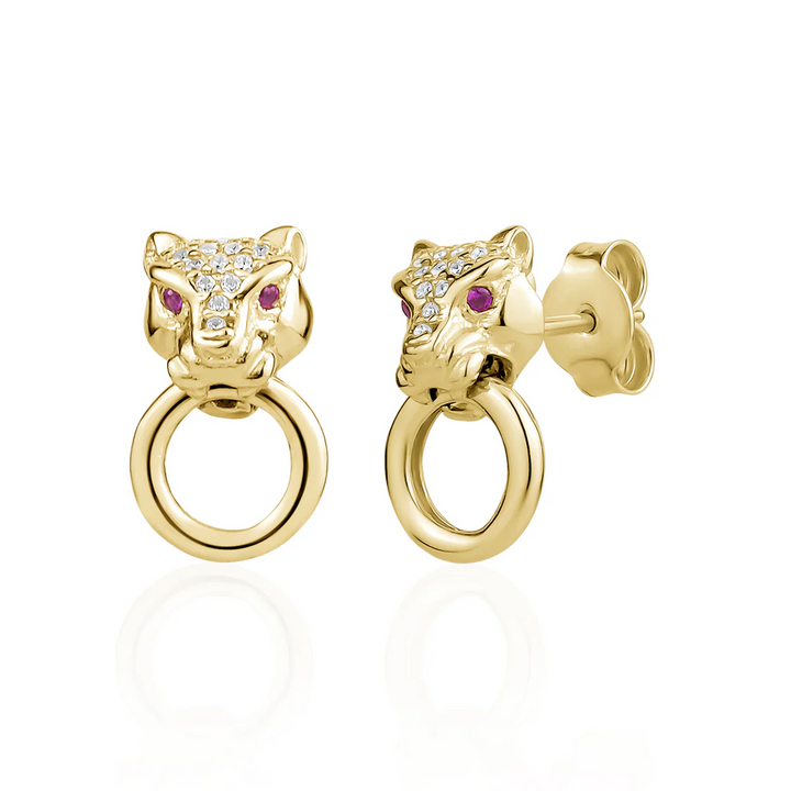 Miss Mimi Classic Lionesse Stud Earrings with Red Eyes