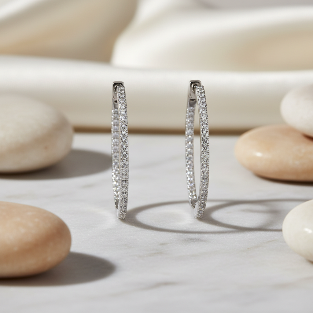 Miss Mimi - Boucles d'oreilles créoles de taille moyenne à l'envers avec zircones cubiques
