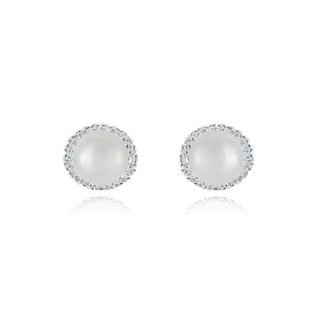 Miss Mimi Pearl CZ Halo Stud Earrings | Sterling Silver | ORLY Jewellers