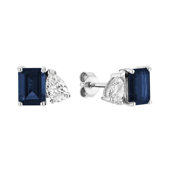 Toi et Moi Pear &amp; Emerald Cut with Lab Grown Diamond &amp; LG Gemstone Stud Earrings