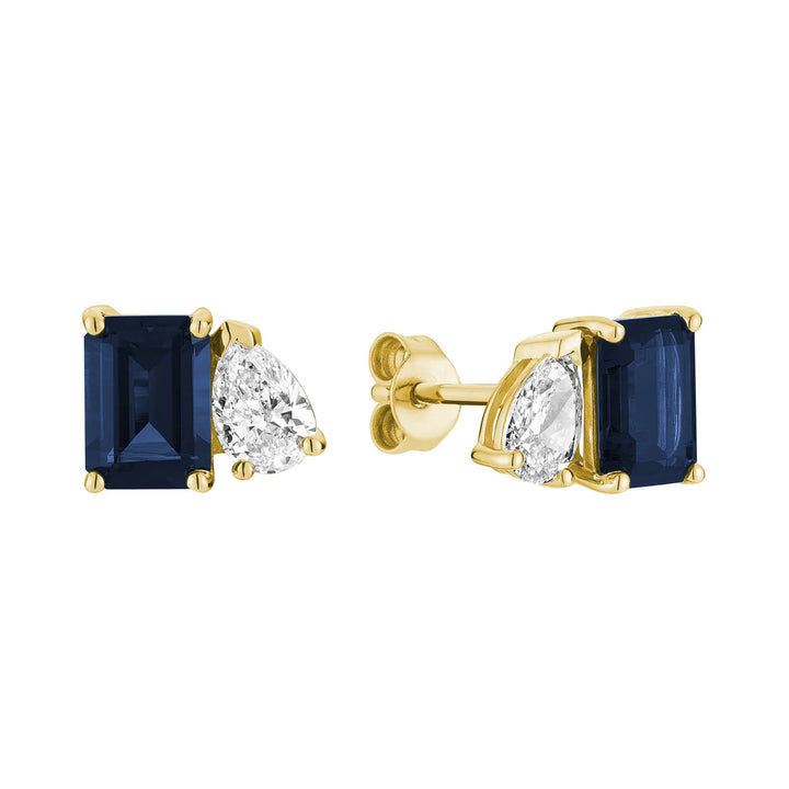 Toi et Moi Pear &amp; Emerald Cut with Lab Grown Diamond &amp; LG Gemstone Stud Earrings