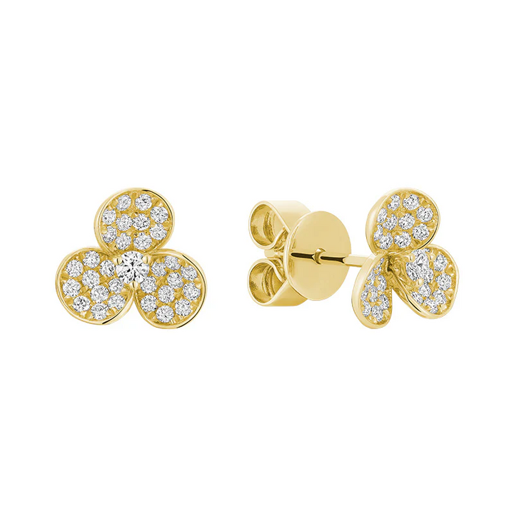 Three Leaf Clover Diamond Stud Earrings