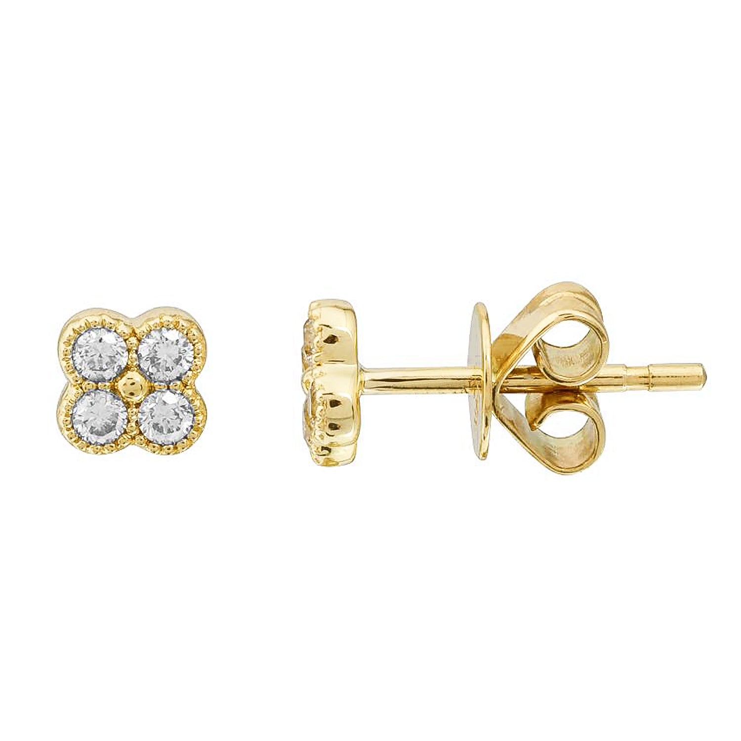 14K Gold Clover Diamond Studs by ORLY Jewellers
