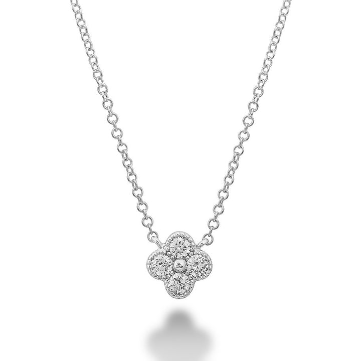 Small Clover Diamond Necklace in 14K Gold with 4 diamonds totaling 0.16CTDI