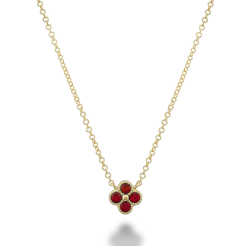 Mini Clover Gemstone Necklace in 14K Gold with 4 stones totaling 0.16CTDI