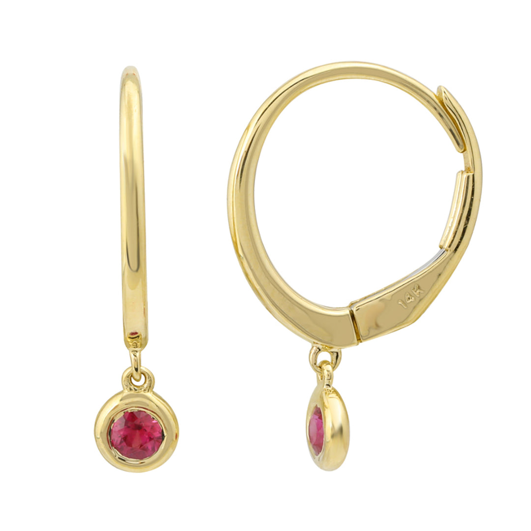 14K Gold French Clip Dangling Gemstone Hoop Earrings by ORLY Jewellers
