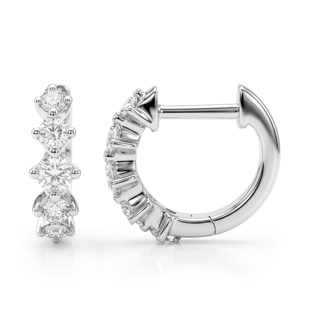 Shared Prong Diamond Huggie Earrings