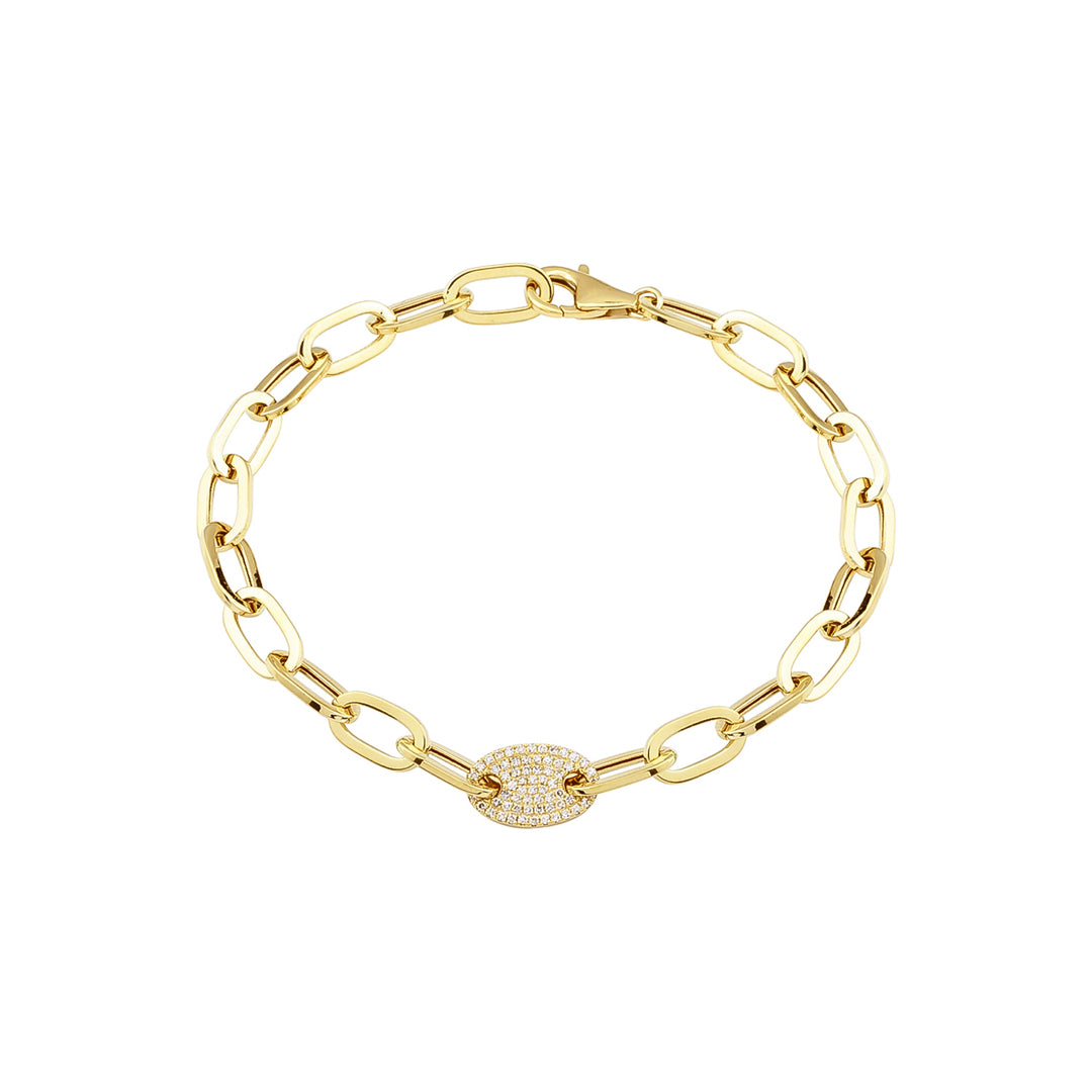 PaperClip Diamond Pave Coffee Bean Bracelet in 14K Gold with 54 diamonds totaling 0.12CTDI