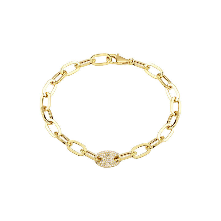 PaperClip Diamond Pave Coffee Bean Bracelet in 14K Gold with 54 diamonds totaling 0.12CTDI