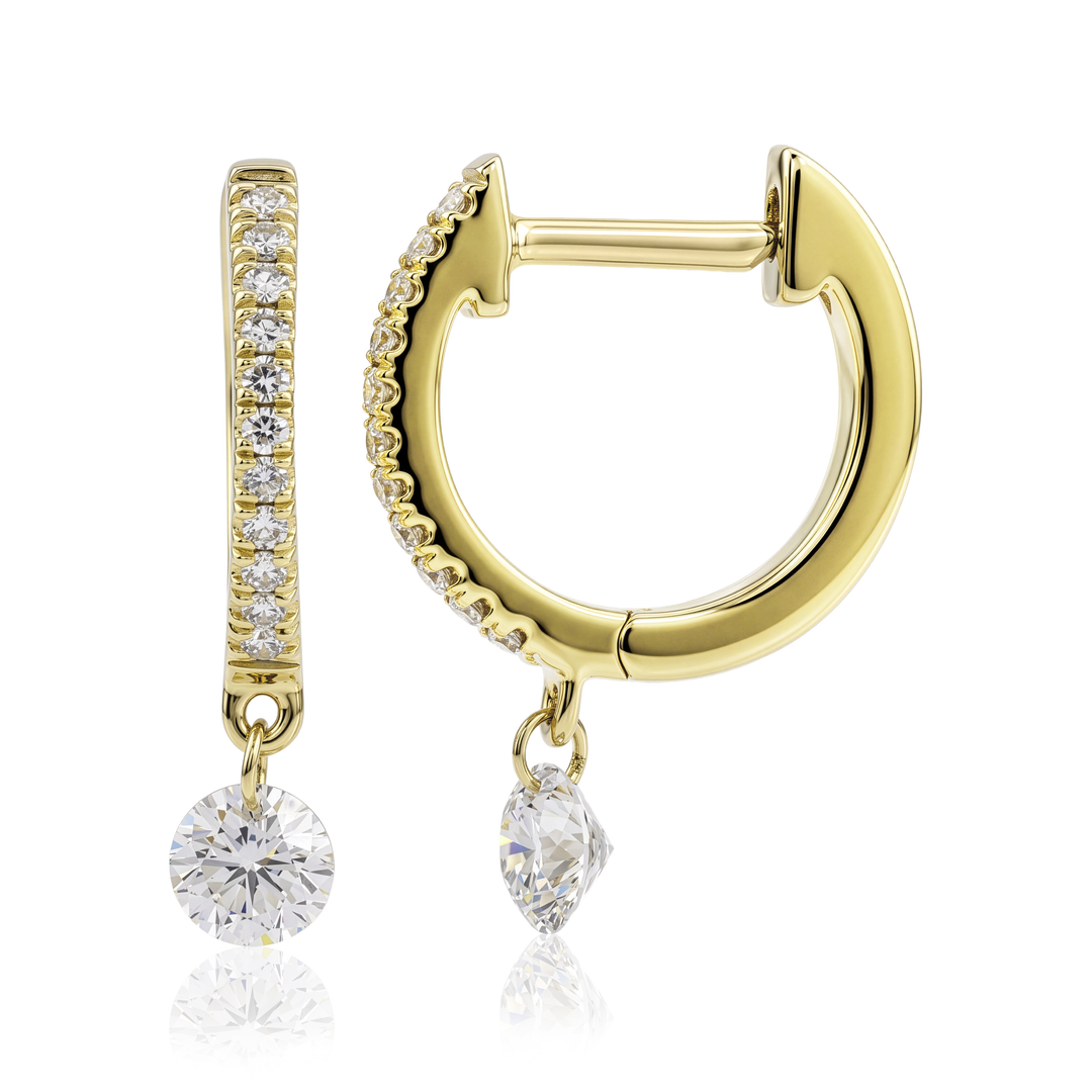 Floating Round Diamond Huggie Earrings
