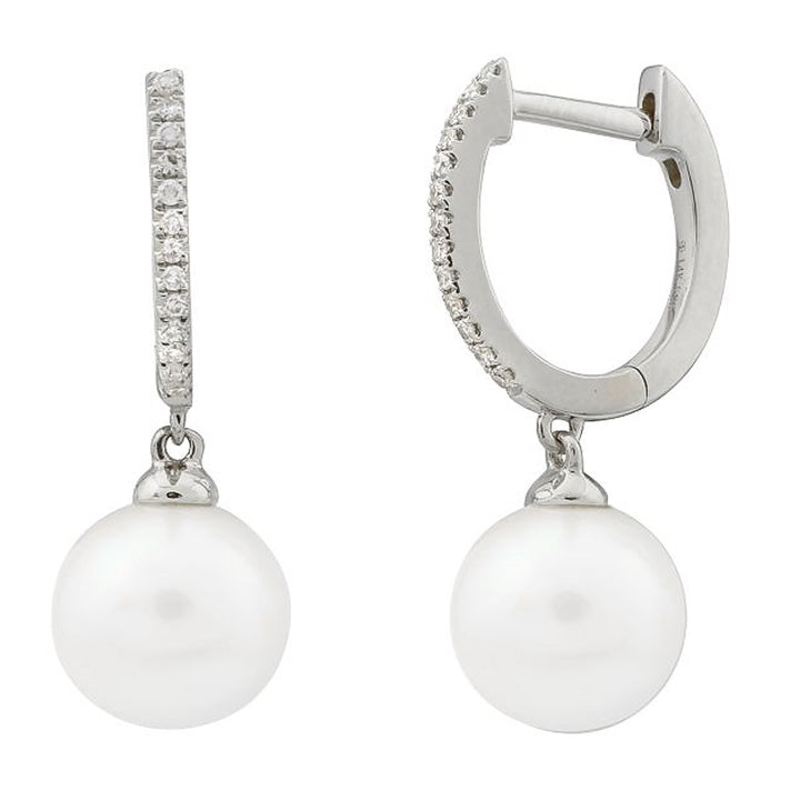 Dangling Pearl Diamond Huggies Earrings