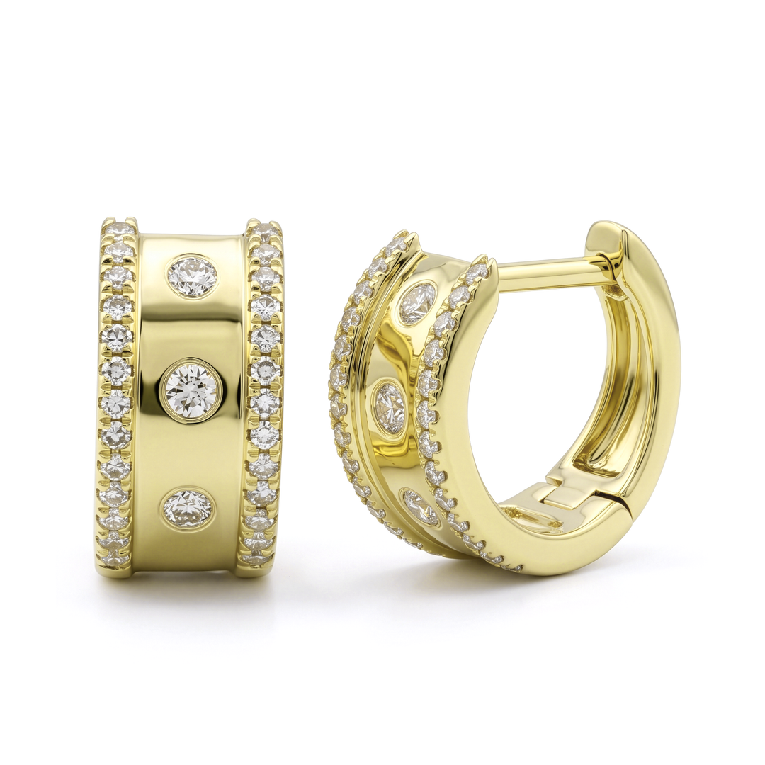 Wide Huggie Earrings With Diamond Border