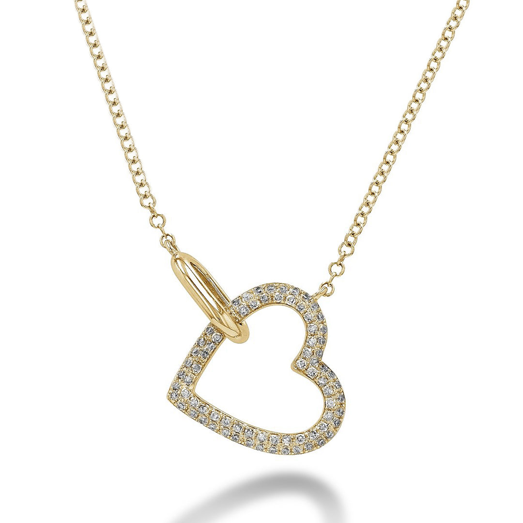14k Gold Heart Necklace With Diamonds 14K Gold Floating Bezel