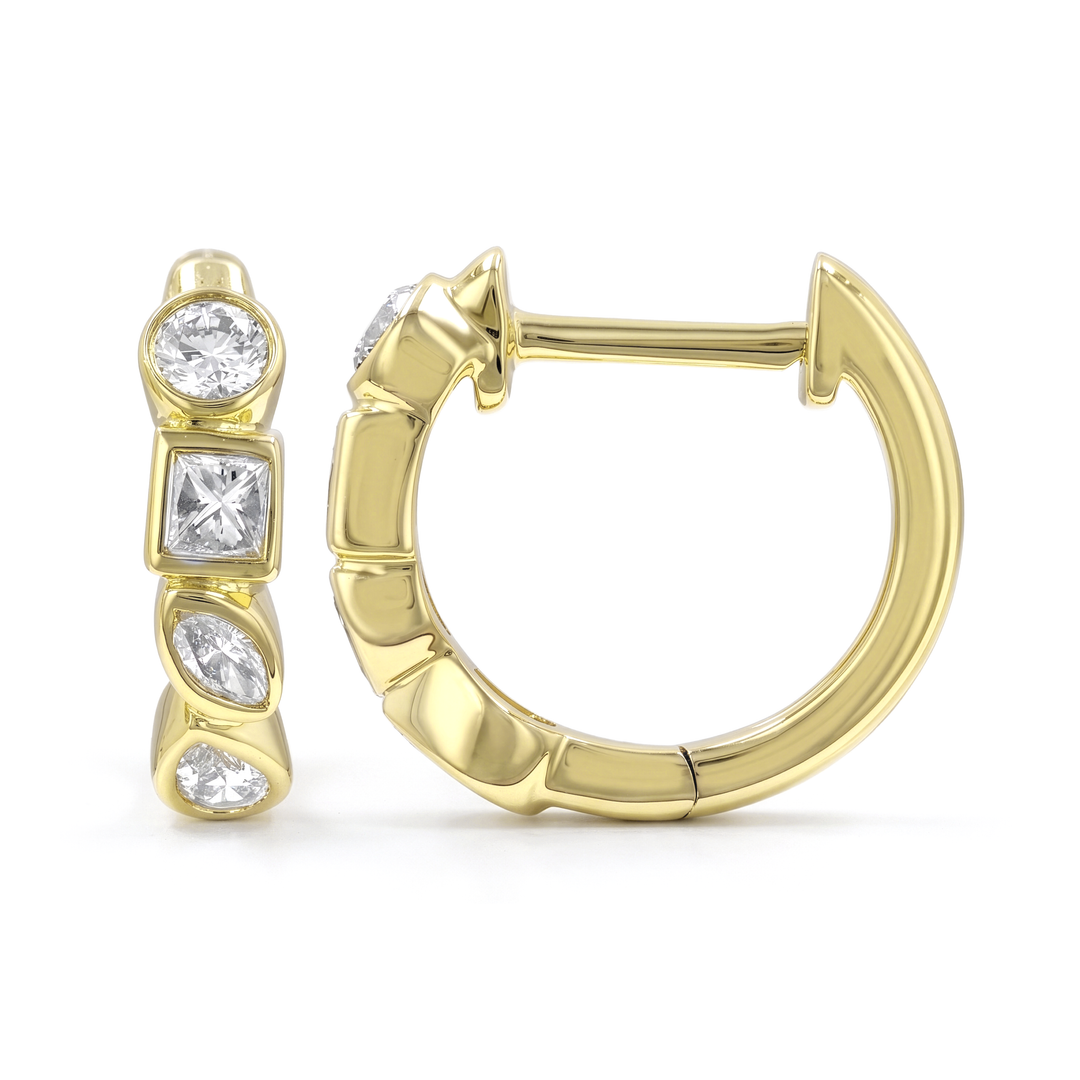 Multi Shaped Diamond Huggie Earrings / Bezel Set