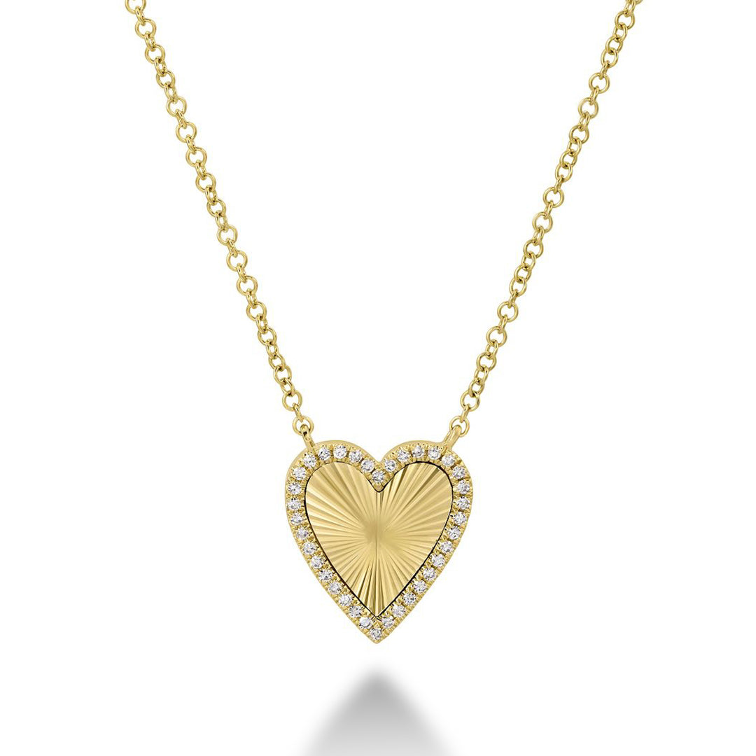 14K Gold Fluted Heart Diamond Necklace by ORLY Jewellers