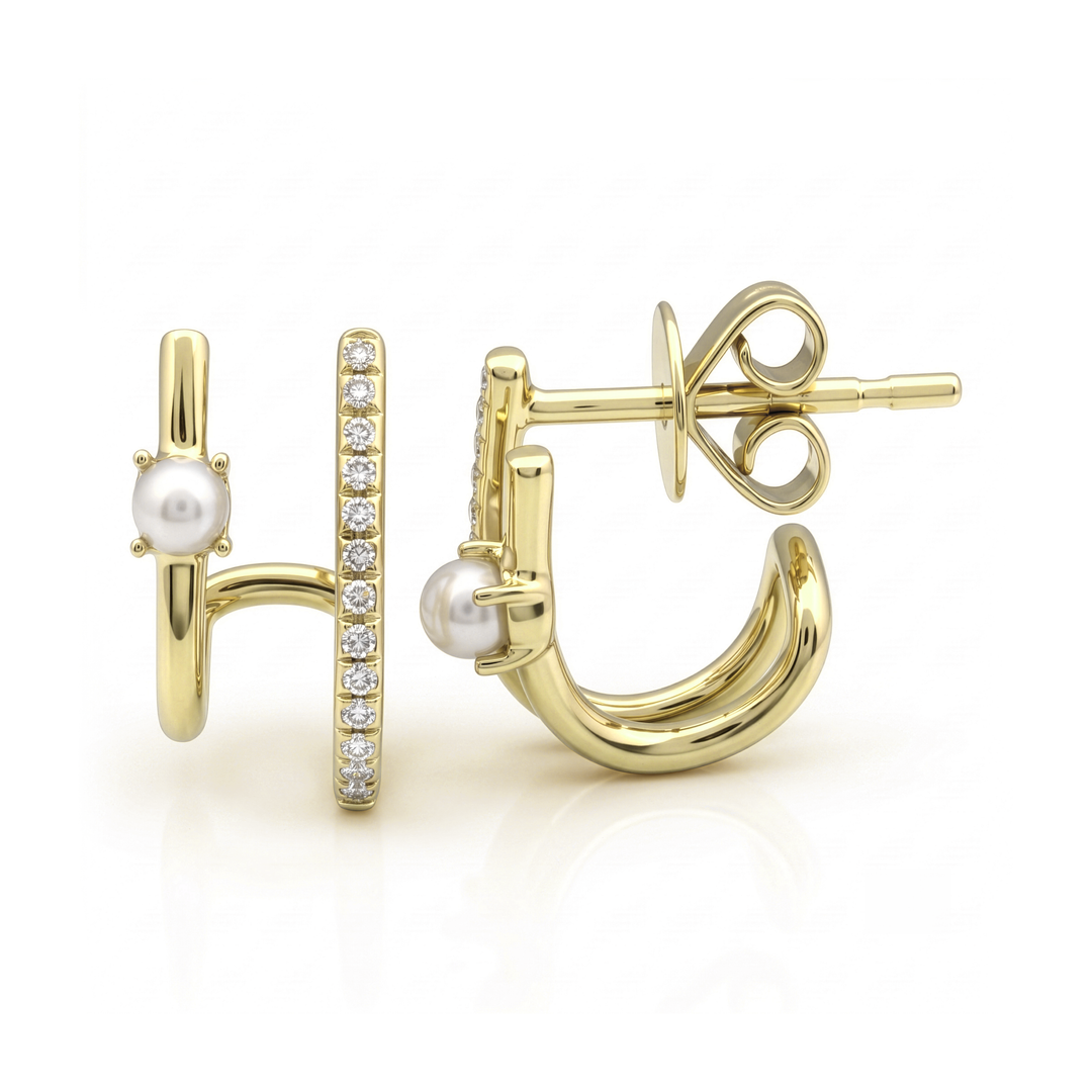 Pearl & Diamond Lobe Stud Earrings