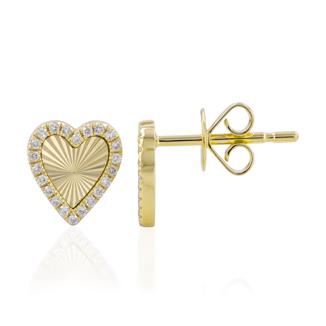 Lines / Fluted Heart Diamond Stud Earrings