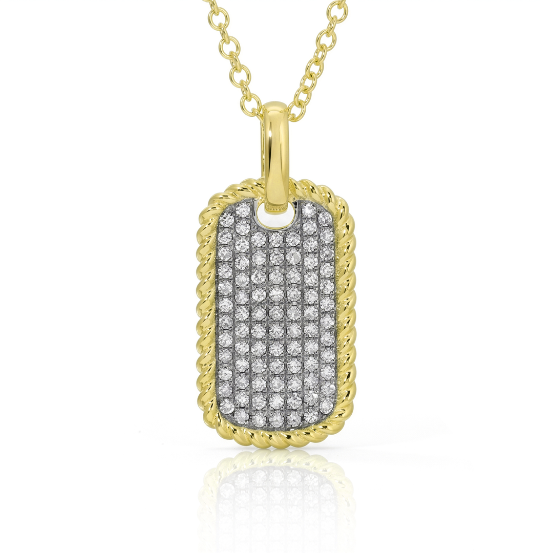 Twist Detail Border Pavé Diamond Dog Tag Necklace