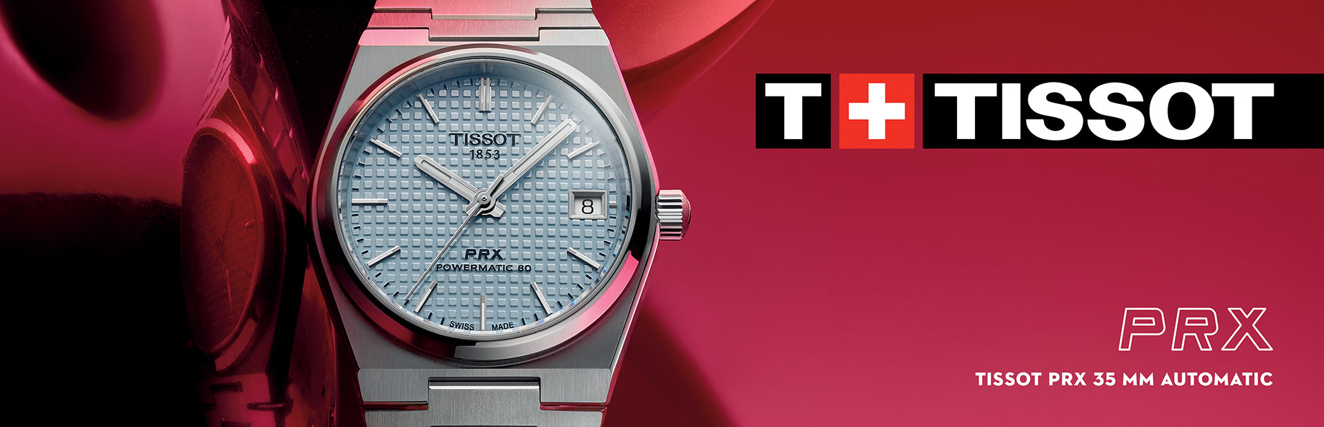 TISSOT PRX 35MM AUTOMATIC ICE BLUE DIAL Available at ORLY Jewellers