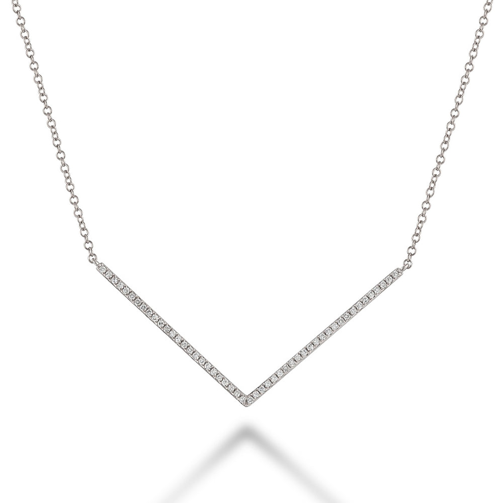 V Shape Diamond Necklace in 14K Gold with 50 diamonds totaling 0.14CTDI