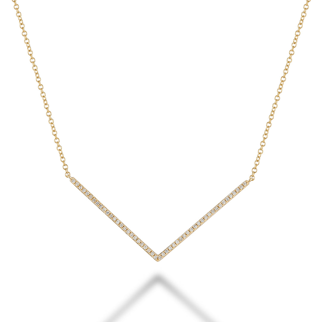 V Shape Diamond Necklace in 14K Gold with 50 diamonds totaling 0.14CTDI
