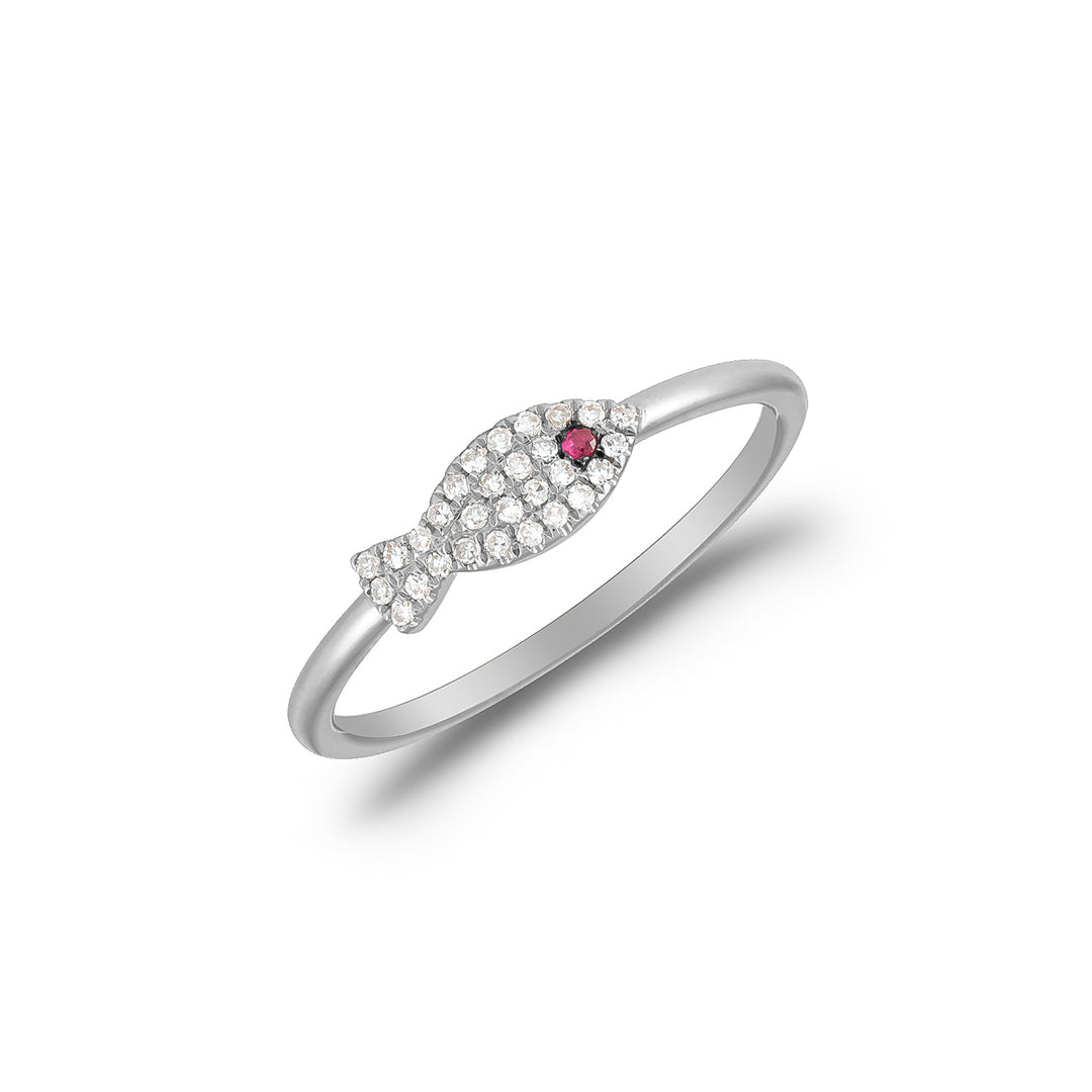 Fish Diamond & Ruby Ring in 14K Gold with sparkling diamonds and vivid rubies