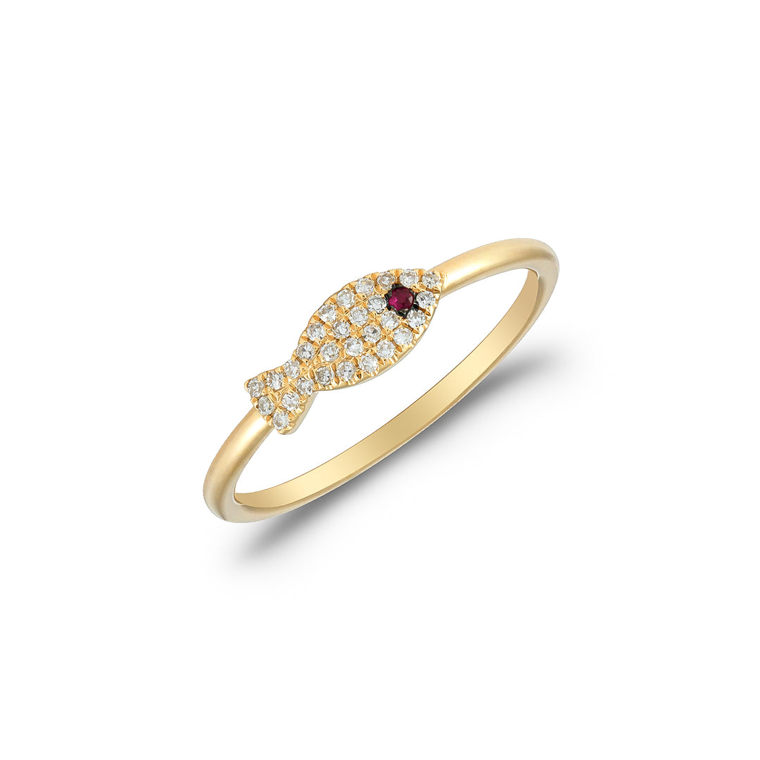 Fish Diamond & Ruby Ring in 14K Gold with sparkling diamonds and vivid rubies