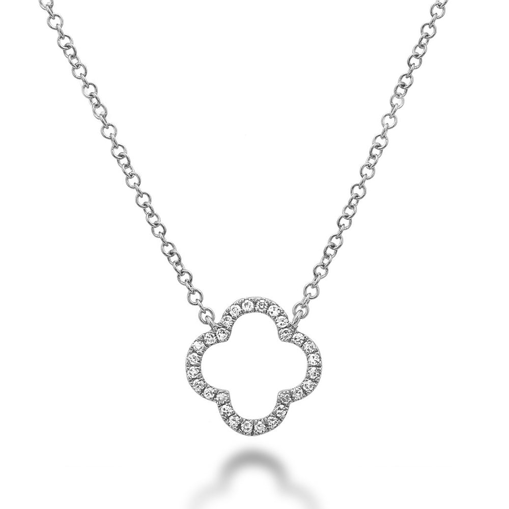 Diamond Clover Necklace in 14K Gold with 28 diamonds totaling 0.07CTDI