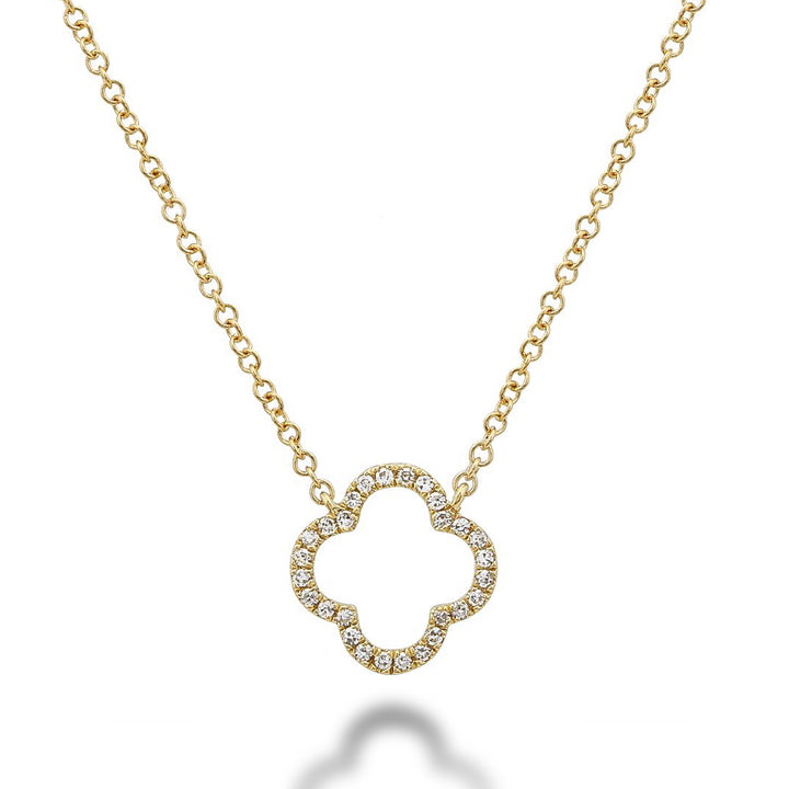 Diamond Clover Necklace in 14K Gold with 28 diamonds totaling 0.07CTDI