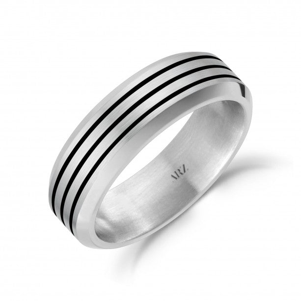 A.R.Z Steel 6mm Triple Line Beveled Edge Ring | ORLY Jewellers