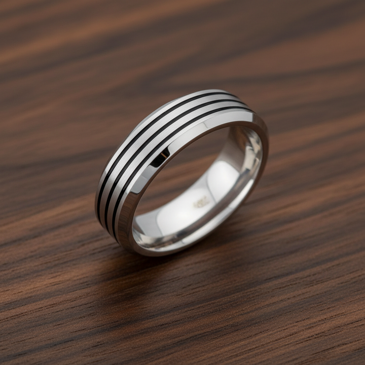 A.R.Z Steel 6mm Triple Line Beveled Edge Ring