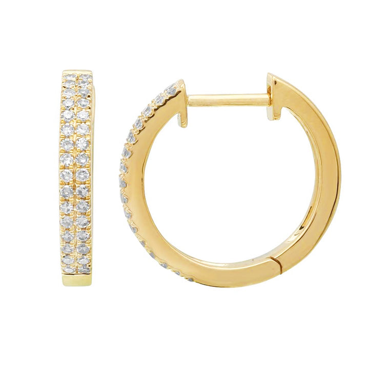14K Gold Double Row Diamond Huggies Earrings by ORLY Jewellers