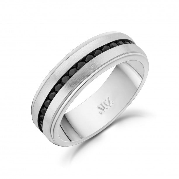 A.R.Z Steel 7mm Black Stone Ring