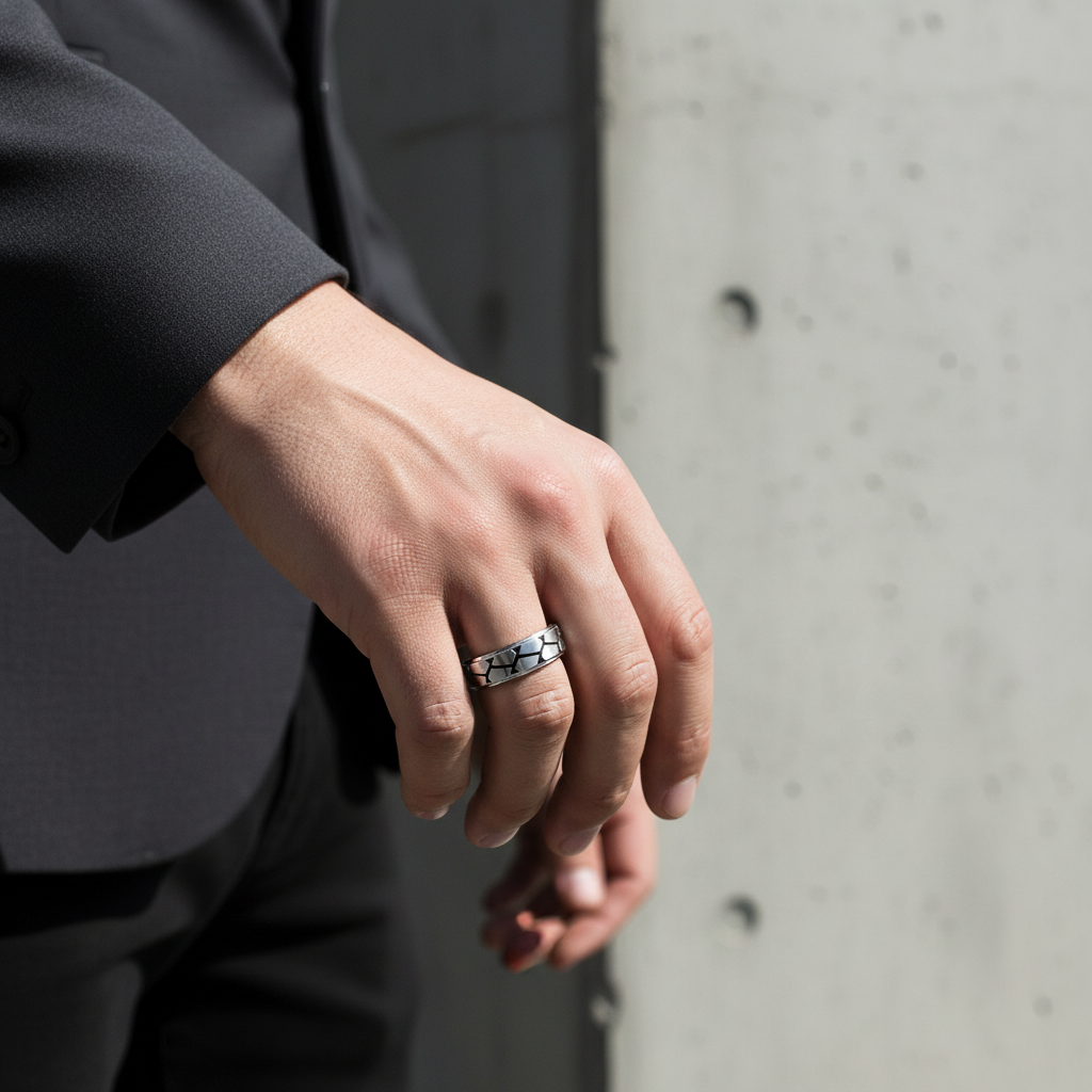 A.R.Z Steel 7mm Rocky Road Men's Ring