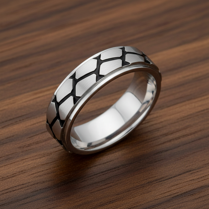 A.R.Z Steel 7mm Rocky Road Men's Ring