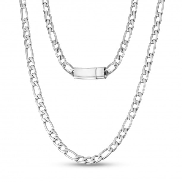 A.R.Z Stainless Steel 7mm Steel Figaro Necklace | ORLY Jewellers