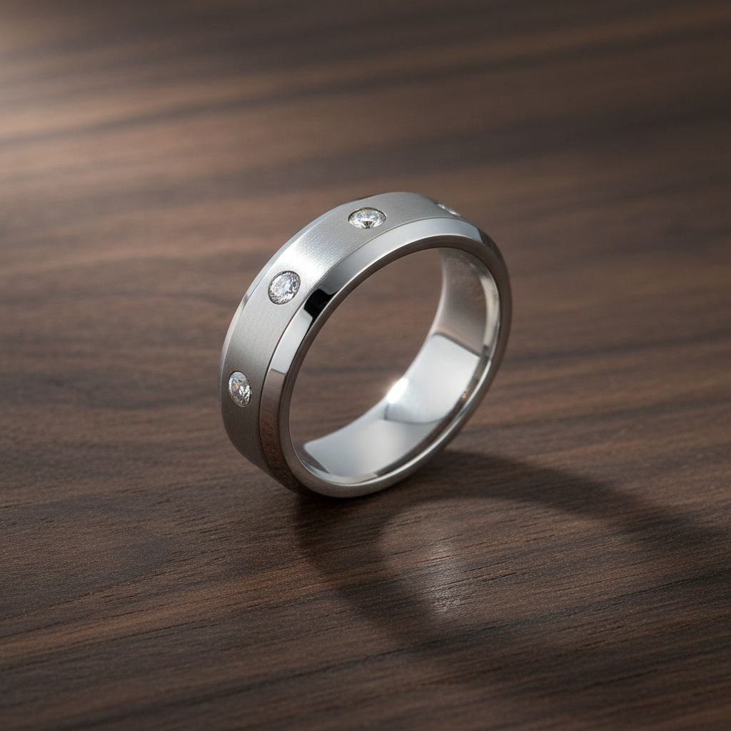 A.R.Z Steel 7mm Three Stones Beveled Edge Ring