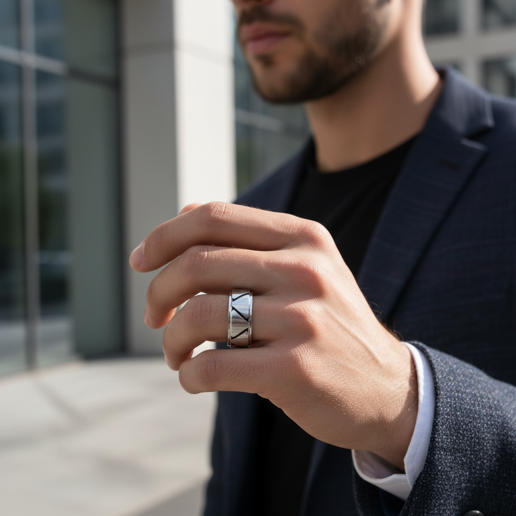 A.R.Z Steel 7mm Triangular Design Ring
