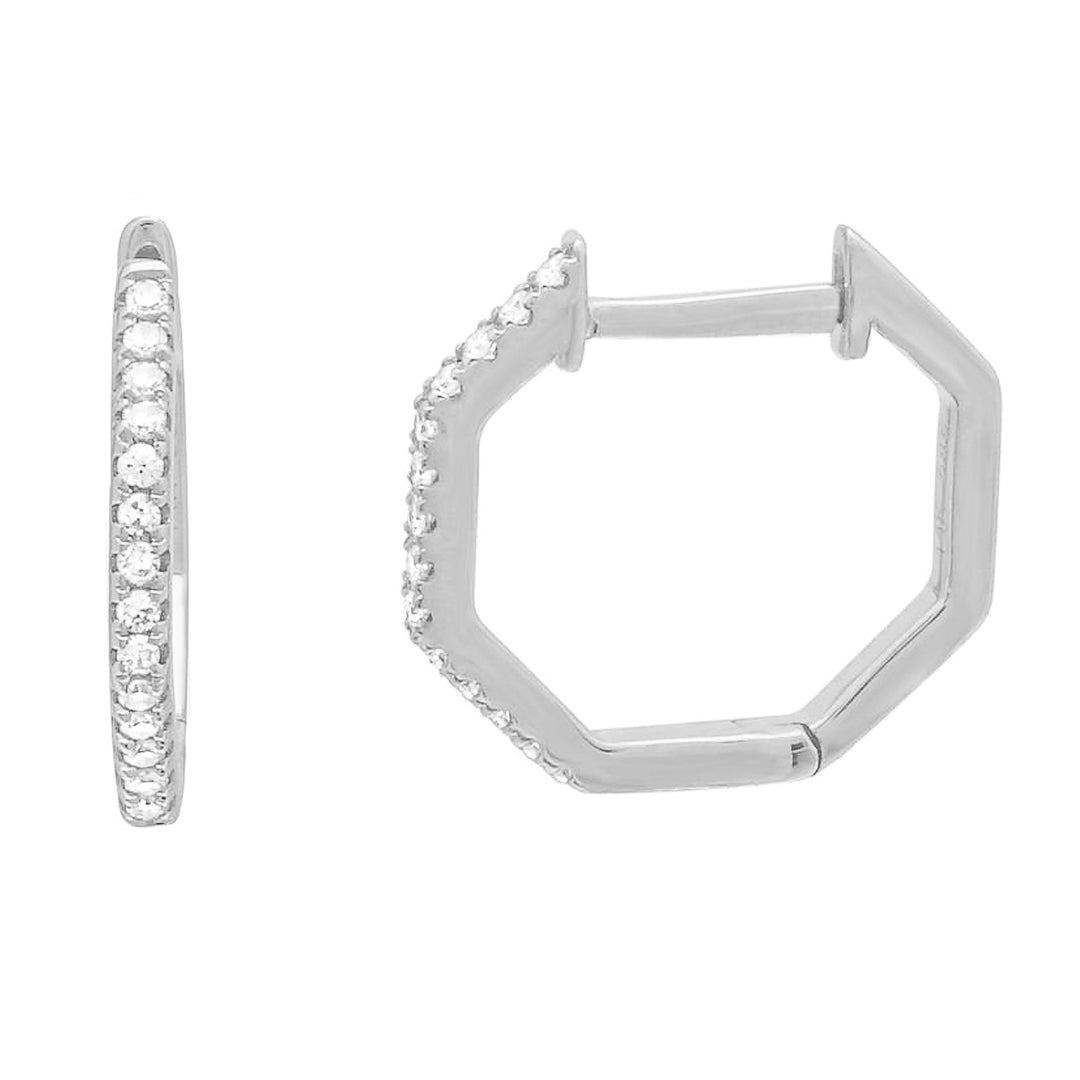Hexagonal Diamond Huggie Earrings