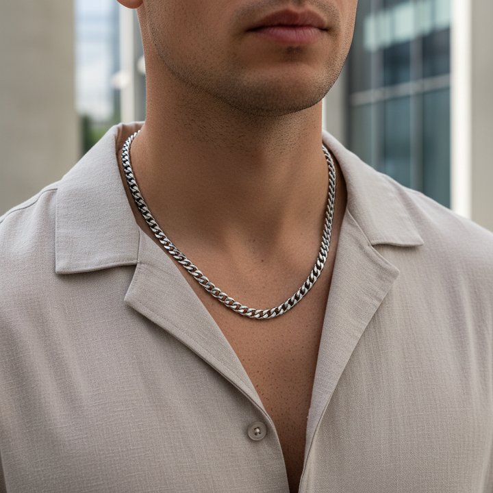 A.R.Z Steel 8mm Cuban Link Necklace