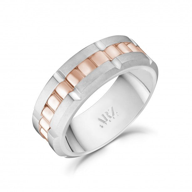 A.R.Z Sterling Steel 8mm Matte & Shiny Spinner Ring | ORLY Jewellers