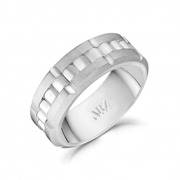 A.R.Z Sterling Steel 8mm Matte & Shiny Spinner Ring | ORLY Jewellers