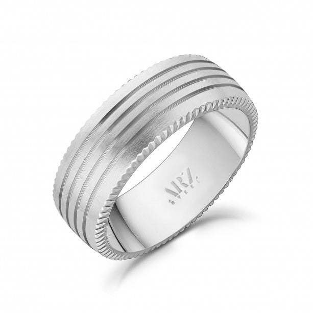 A.R.Z Stainless Steel 4 Lined Diamond Cut Edges Ring | ORLY Jewellers